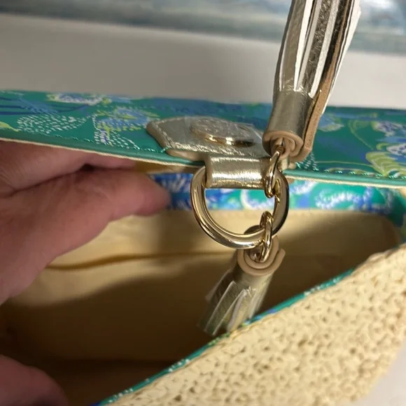 Lilly Pulitzer Blue and Tan Crossbody Bag with Tropical Flair NWOT - Picture 4 of 5